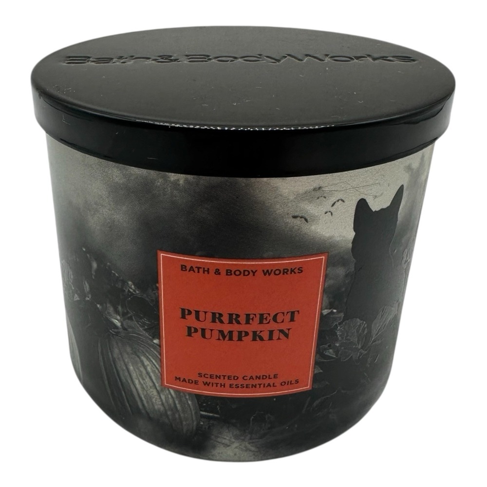Bath & Body Works Purrfect Pumpkin Scented Candle‎ 3 Wick 14.5 Oz Fall Halloween